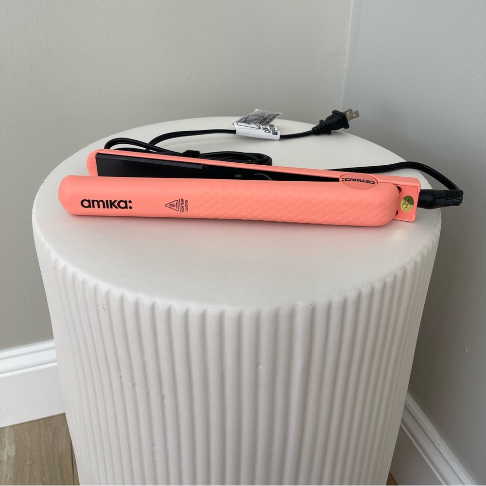 amika Coral Pink Ceramic Hair Straightener Flat Iron